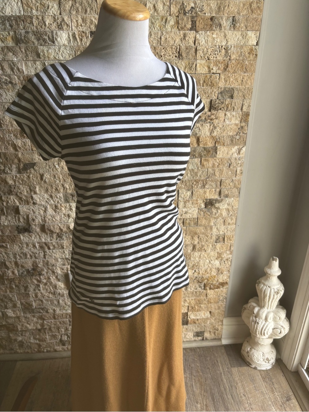 Ralph Lauren Black & White Striped Cap Sleeve Tee